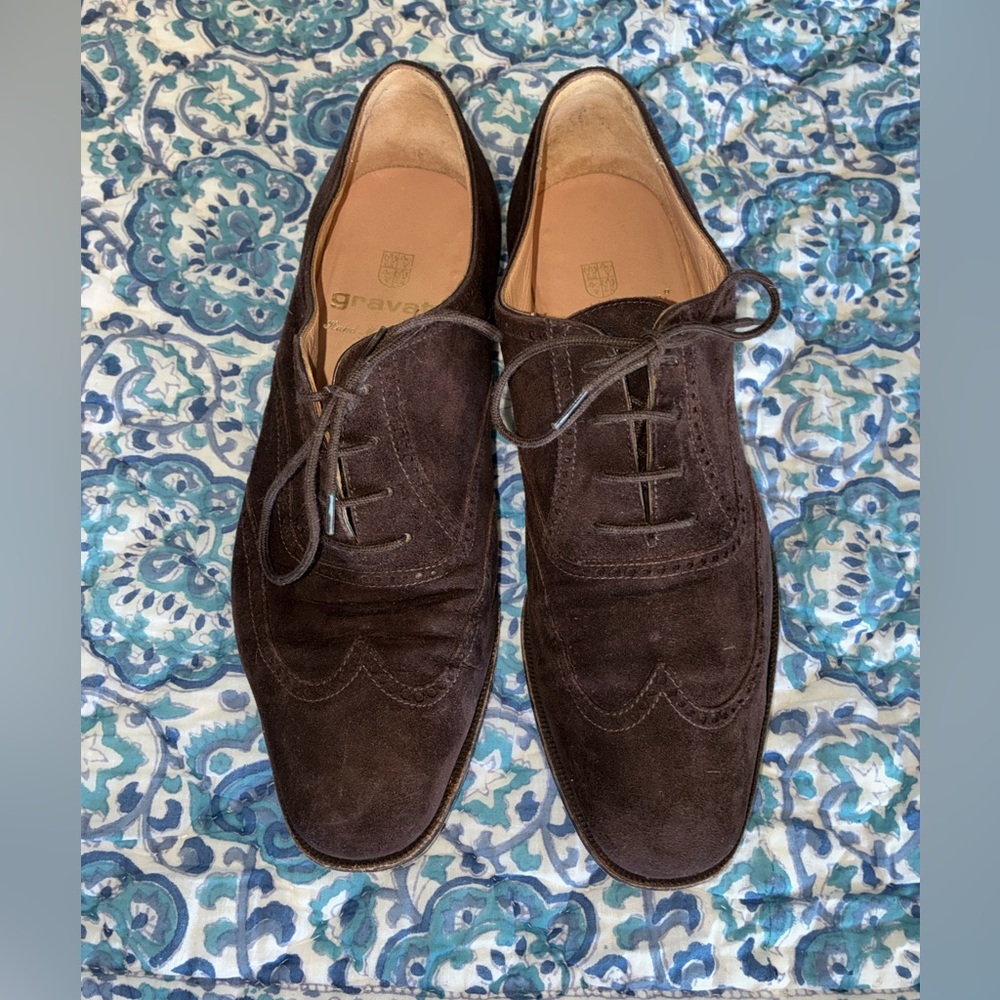 Gravati Italian Suede Leather Brown Wintip Oxford Shoes